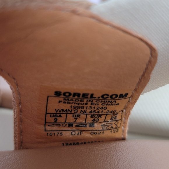 SOREL Cameron Flatform Slingback Leather/Fabric Sandals-Honest Beige/Chalk Size9 - Picture 15 of 16